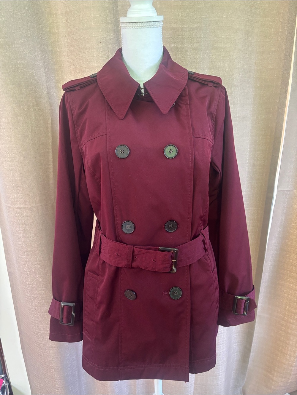 Worthington Wine colored Double-Breasted Rain Coat with Belt
